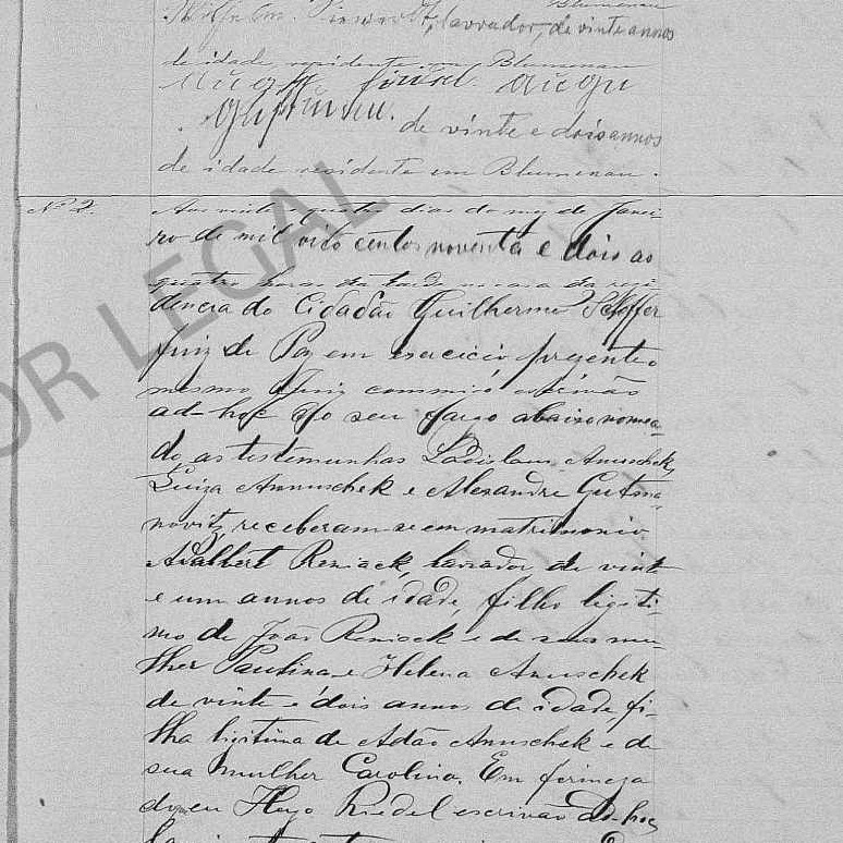 Registro de casamento de Albert Rejniak e Helena Annusek, de 1892
